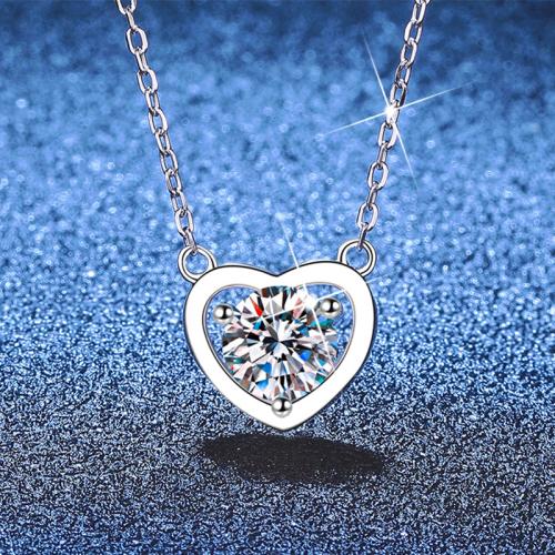 925 Sterling Silver Necklace with 2inch extender chain Heart platinum plated cross chain & for woman Length Approx 15.7 Inch Sold By PC