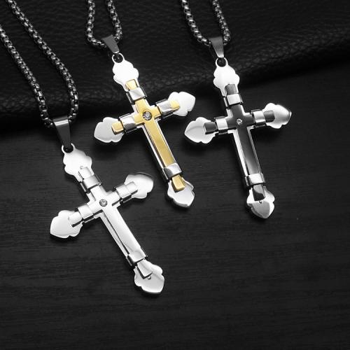 Nehrđajućeg čelika križa Privjesci, 304 nehrđajućeg čelika, s Titanium Čelik, zlatna boja pozlaćen, modni nakit & s Rhinestone, više boja za izbor, 380x60x570mm, Prodano By PC
