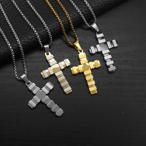 Rozsdamentes acél kereszt Medálok, 304 rozsdamentes acél, -val Titanium Steel, arany színű aranyozott, divat ékszerek, több színt a választás, 23x4x35mm, Által értékesített PC