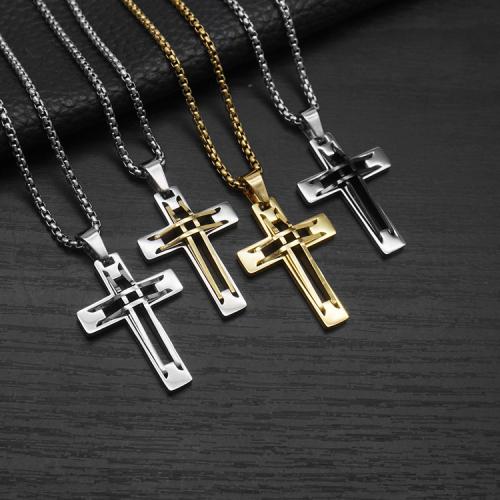 Rozsdamentes acél kereszt Medálok, 304 rozsdamentes acél, -val Titanium Steel, arany színű aranyozott, divat ékszerek, több színt a választás, 22x5x31mm, Által értékesített PC