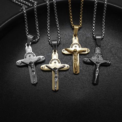 Nehrđajućeg čelika križa Privjesci, 304 nehrđajućeg čelika, s Titanium Čelik, zlatna boja pozlaćen, modni nakit & s Rhinestone, više boja za izbor, 20x6x31mm, Prodano By PC