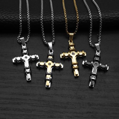 Nehrđajućeg čelika križa Privjesci, 304 nehrđajućeg čelika, s Titanium Čelik, zlatna boja pozlaćen, modni nakit & s Rhinestone, više boja za izbor, 21x6x33mm, Prodano By PC