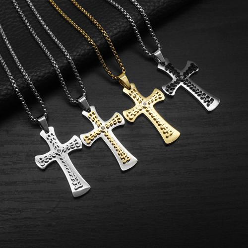 Nehrđajućeg čelika križa Privjesci, 304 nehrđajućeg čelika, s Titanium Čelik, zlatna boja pozlaćen, modni nakit & s Rhinestone, više boja za izbor, 22x4x35mm, Prodano By PC