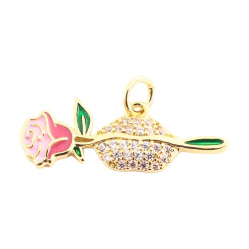 Cubique Pendentif en laiton zircon pavent, DIY & pavé de micro zircon & émail, doré, 9x24x2mm, Vendu par PC