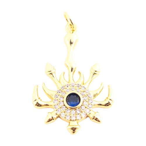 Cubique Pendentif en laiton zircon pavent, DIY & pavé de micro zircon, doré, 28x19x3mm, Vendu par PC