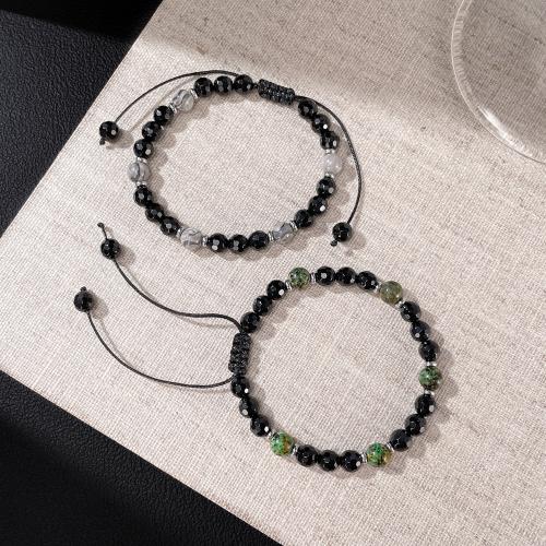 Pulseras de piedras preciosas, acero inoxidable 304, con Piedra natural & Cordón de cera & Ágata negra, chapado, Joyería & diferentes materiales para la opción & unisexo, Vendido por UD