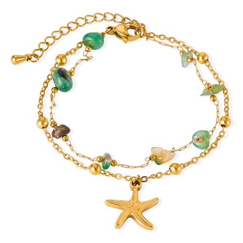 Jewelry Cruach dhosmálta Bracelet, 304 Cruach dhosmálta, le Cloch Nádúrtha, plátáilte, Ciseal Dúbailte & jewelry faisin & do bhean, órga, Díolta De réir PC