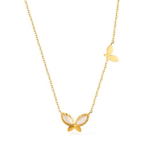 Stainless Steel Jewelry Necklace 304 Stainless Steel with Pearl Oyster plated fashion jewelry & for woman golden Sold By PC