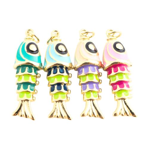 Brass Pendant Fish gold color plated DIY & enamel Sold By PC