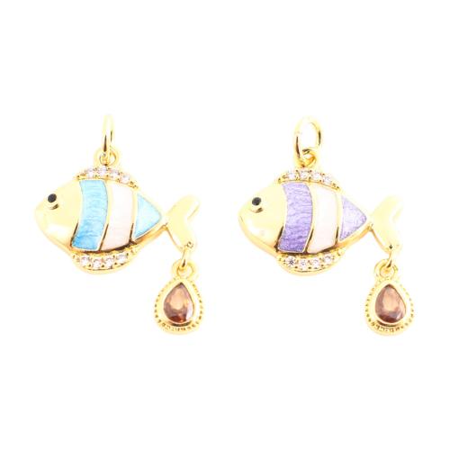 Kubik Zirkonium mikro bana Mässing hängande, Fisk, guldfärg pläterade, DIY & micro bana cubic zirconia & emalj, fler färger för val, 13x16x2mm, Säljs av PC