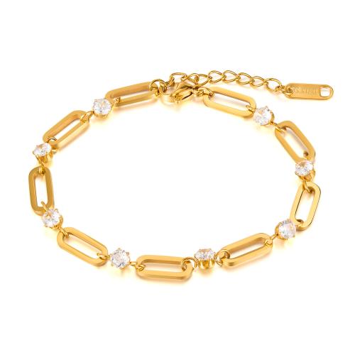 Jewelry Cruach dhosmálta Bracelet, 304 Cruach dhosmálta, le Ciúbach Zirconia, plátáilte, jewelry faisin & do bhean, órga, Díolta De réir PC
