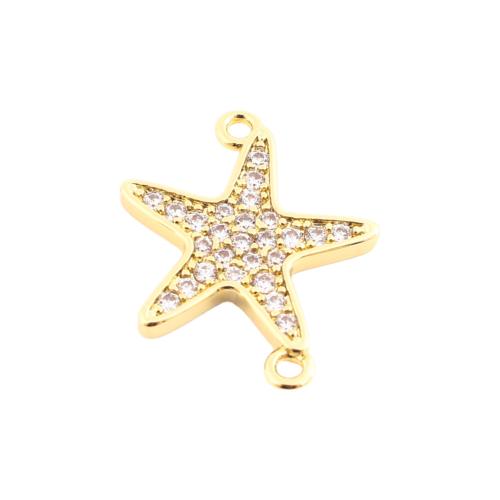 Brass Jewelry Connector Star DIY & micro pave cubic zirconia golden Sold By PC