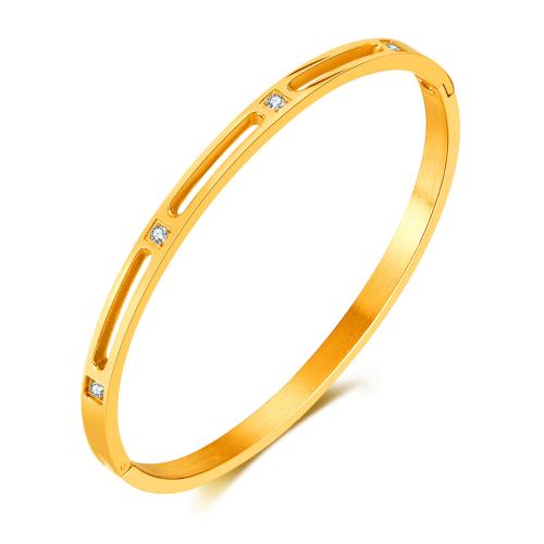 Nerūdijančio plieno Bangle, 304 Nerūdijantis plienas, padengtą, mikro nutiesti kubinių Zirconia & moters & tuščiaviduris, daugiau spalvų pasirinkimas, Pardavė PC