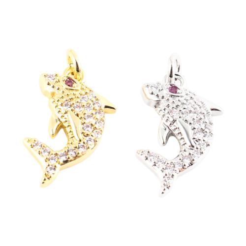 Messing Hanger, Haai, DIY & micro pave zirconia, meer kleuren voor de keuze, 15x10x3mm, Verkocht door PC