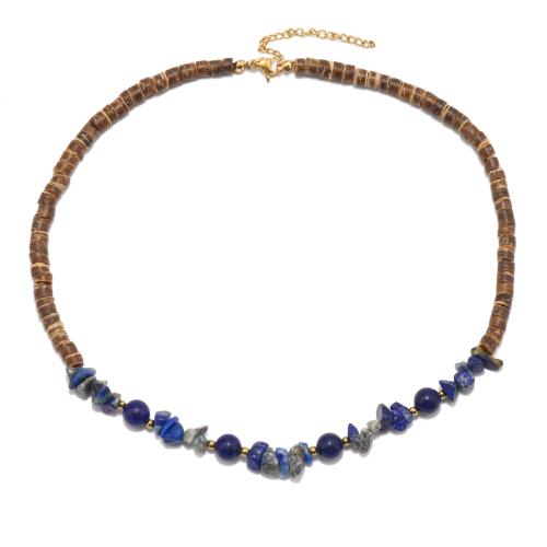 Coconut Necklace with Natural Stone handmade fashion jewelry & for man brown Sold By PC