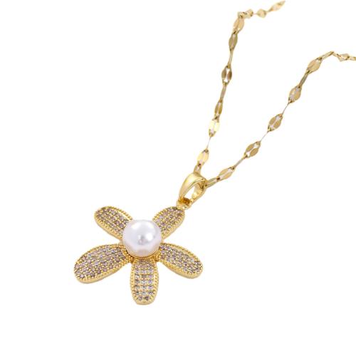 Titanová ocel náhrdelník, Titanium ocel, s ABS plast pearl & Cubic Zirconia, módní šperky & pro ženy, více barev na výběr, Délka Cca 41 cm, Prodáno By PC