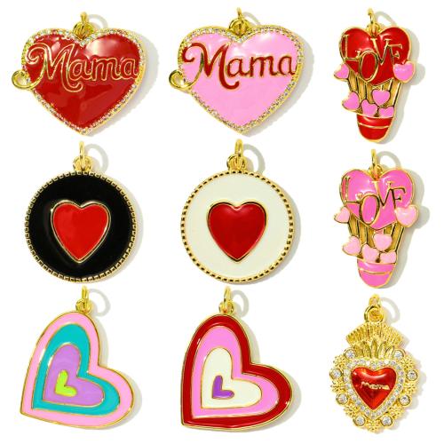 Brass Pendant Heart plated DIY & micro pave cubic zirconia & enamel nickel lead & cadmium free Sold By Bag
