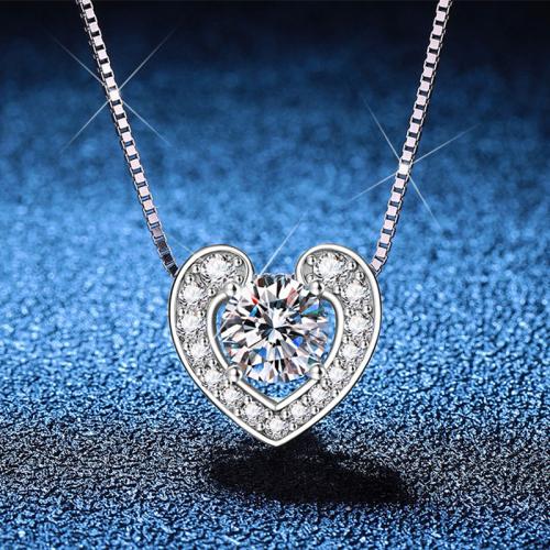 925 Sterling Silver Náhrdelník, s 2inch extender řetězce, Srdce, platina á, různé materiály pro výběr & box řetěz & pro ženy, Délka Cca 15.7 inch, Prodáno By PC