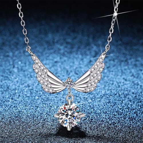 925 de prata esterlina colar, with 2inch extender chain, asa do anjo, platinado, materiais diferentes para a escolha & para mulher, comprimento Aprox 15.7 inchaltura, vendido por PC