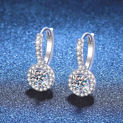 925 Sterling Silver Huggie Hoop Earring Round platinum plated & for woman Sold By Pair