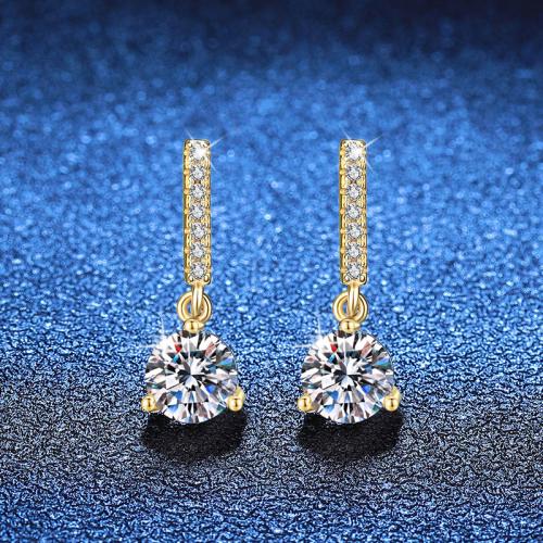 925 Sterling Silver Drop Earring gold color plated & for woman Sold By Pair
