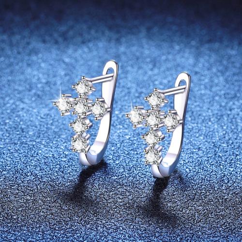 925 sterling silver Bänd tillbaka Örhänge, med Moissanite (på), Cross, platinerade, mode smycken & för kvinna, 9.50x17mm, Säljs av Par