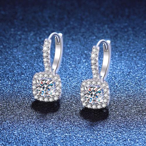 925 Sterling Silver Huggie Hoop Earring Square platinum plated & for woman Sold By Pair