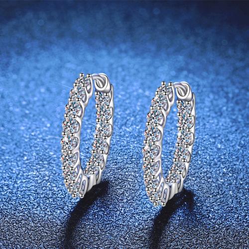 925 Srebro Huggie Hoop Kolczyk, ze Okręg wyborczy Moissanite, Platerowane platyną, biżuteria moda & dla kobiety, sprzedane przez para