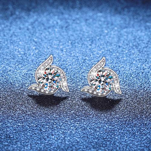 925 Sterling Silver Stud Earring Pinwheel platinum plated & for woman Sold By Pair