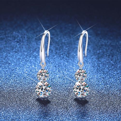925 sterling zilver Drop Earring, met Moissanite, geplatineerd, mode sieraden & voor vrouw, 28mm, Verkocht door pair