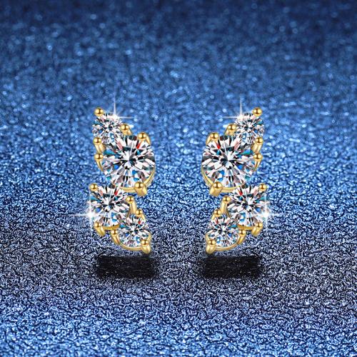 925 Sterling Silver Stud Earring gold color plated & for woman Sold By Pair