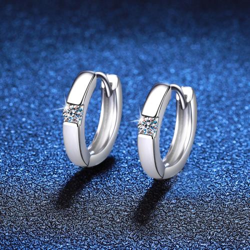 925 Srebro Huggie Hoop Kolczyk, ze Okręg wyborczy Moissanite, Platerowane platyną, biżuteria moda & dla kobiety, 15.50x14mm, sprzedane przez para