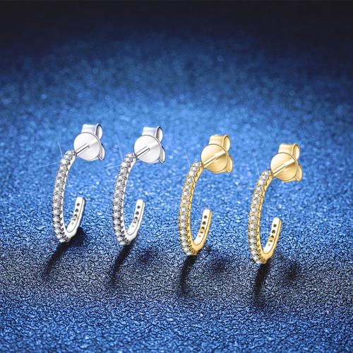 925 Sterling Silver Stud naušnica, s Moissanite (razdvojba), Pismo C, modni nakit & za žene, više boja za izbor, 15mm, Prodano By par