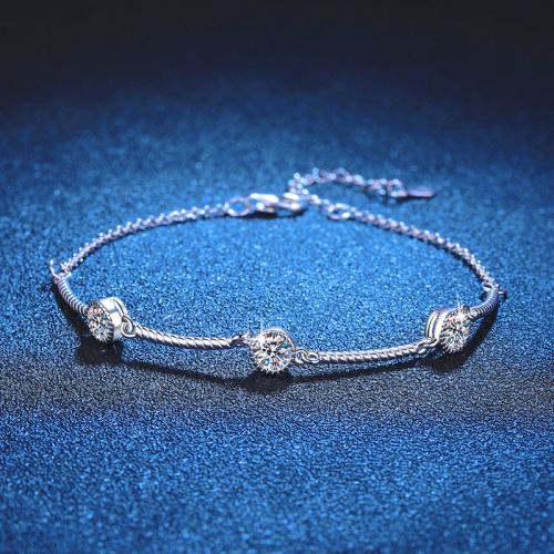 925 sterline d'argento braccialetto, with Moissanite, with 1.2inch extender chain, placcato platino, gioielli di moda & per la donna, Lunghezza Appross. 6.3 pollice, Venduto da PC