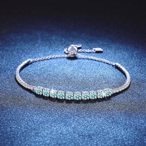 925 sterline d'argento braccialetto, with Moissanite, with 1.2inch extender chain, placcato platino, gioielli di moda & per la donna, Lunghezza Appross. 6.3 pollice, Venduto da PC