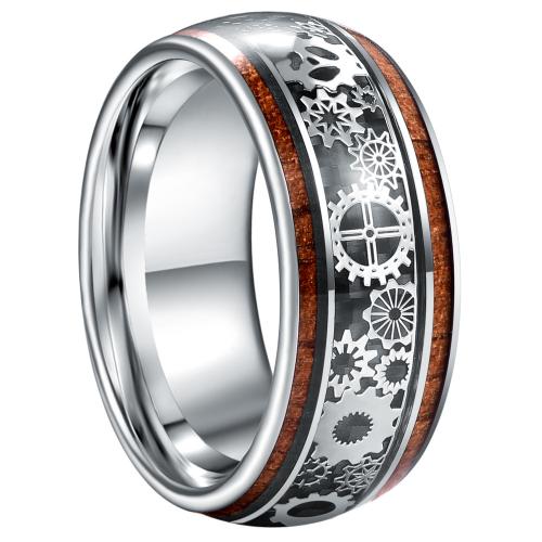 Fáinne Cruach Tungstain do Fhir, tungstain Cruach, le Adhmad, plátáilte, jewelry faisin & méid éagsúla do rogha & do fear, dath bunaidh, wide:10mm, Díolta De réir PC