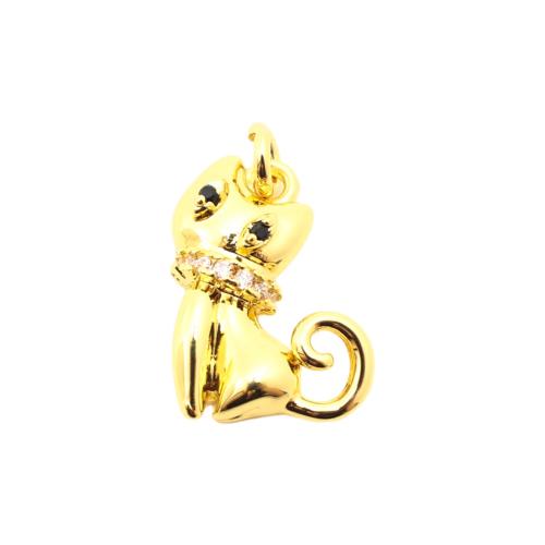Cubic Zirconia Micro Pave Brass Pendant Cat DIY & micro pave cubic zirconia golden Sold By PC