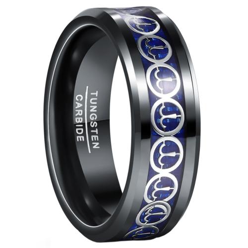 Anel de aço de tungstênio para homens, with Fibra de carbono, banhado, joias de moda & tamanho diferente para a escolha & para o homem, preto, wide:8mm, vendido por PC