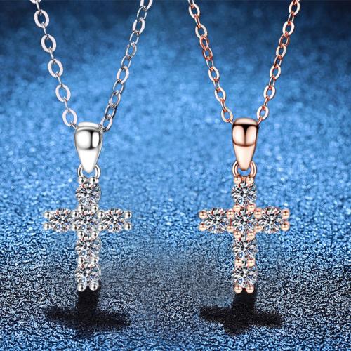 925 sterling silver Halsband, med Moissanite (på), med 2inch extender kedja, Cross, för kvinna, fler färger för val, Längd Ca 15.7 inch, Säljs av PC