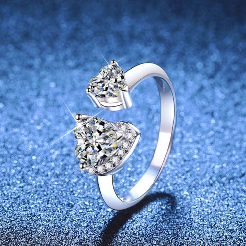 925 Sterling Sølv Cuff fingerring, Heart, platineret, forskellige materialer til valg & for kvinde, Størrelse:6-8, Solgt af PC