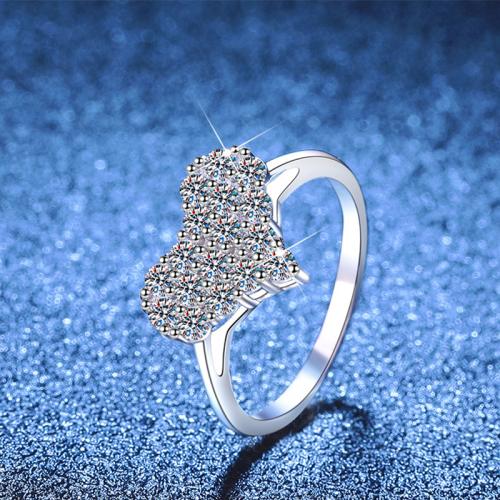 925 sterline d'argento anello, with Moissanite, Cuore, placcato platino, formato differente per scelta & per la donna, Misura:4.5-9, Venduto da PC