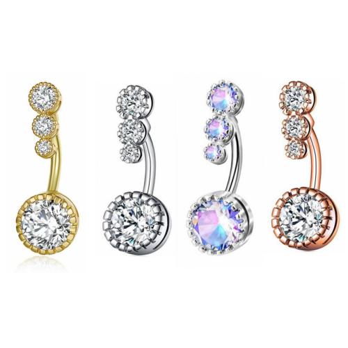 Žalvarinis pilvo žiedas, su 304 Nerūdijantis plienas, padengtą, mikro nutiesti kubinių Zirconia & moters, daugiau spalvų pasirinkimas, belly ring length 30-40mm, Pardavė PC