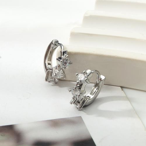 Laiton Leverback boucle d'oreille, Placage, bijoux de mode & pavé de micro zircon, plus de couleurs à choisir, protéger l'environnement, sans nickel, plomb et cadmium, 4.30x13.60x12.50mm, Vendu par paire