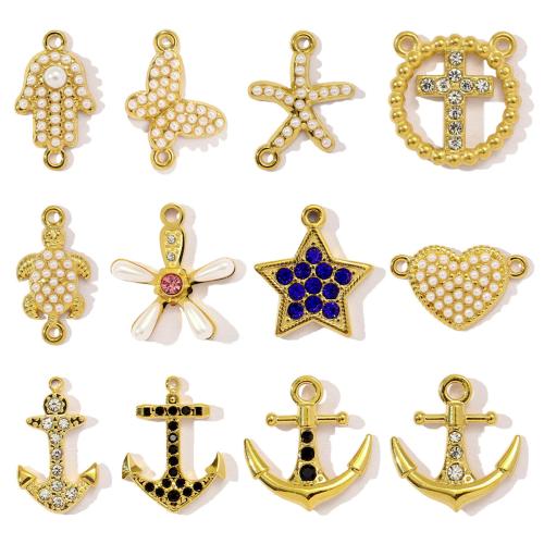 Stainless Steel Connector 304 Stainless Steel with Plastic Pearl gold color plated DIY & enamel & 1/1 loop Sold By Bag