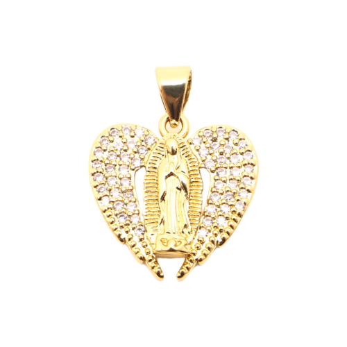 Cubic Zirconia Micro Pave Brass Pendant Heart DIY & micro pave cubic zirconia & hollow golden Sold By PC