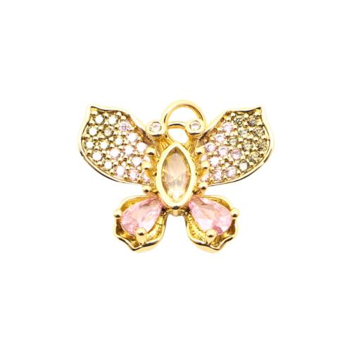 Cubic Zirconia Micro Pave Brass Pendant Butterfly DIY & micro pave cubic zirconia golden Sold By PC