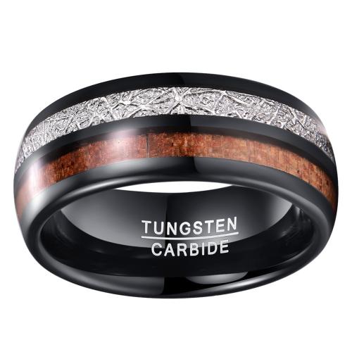 Tungsten Steel Ring for Men  with Carbon Fibre & Wood plated fashion jewelry & Unisex black mm Sold By PC