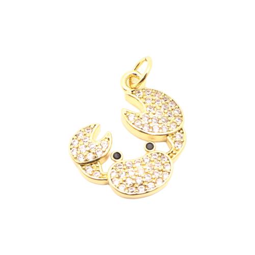 Cubic Zirconia Micro Pave Brass Pendant Crab DIY & micro pave cubic zirconia golden Sold By PC