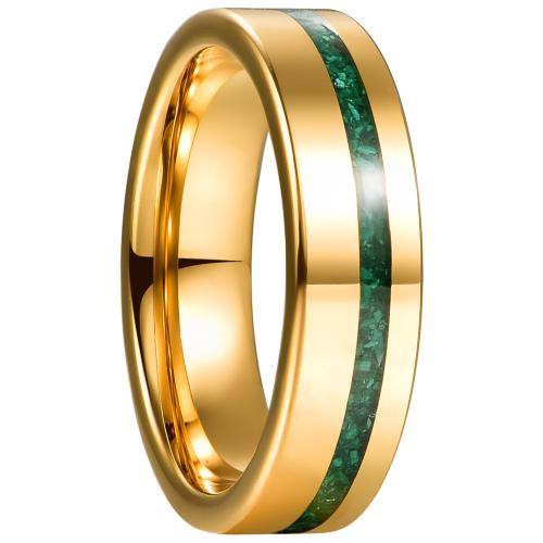 Tungsten Stålring til mænd, Wolfram stål, med Malakit, forgyldt, mode smykker & forskellig størrelse for valg & for mennesket, gylden, wide:6mm, Solgt af PC