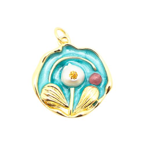 Cubic Zirconia Micro Pave Brass Pendant with Acrylic DIY & micro pave cubic zirconia & enamel golden Sold By PC